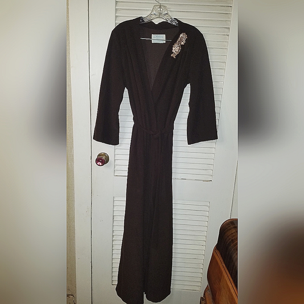 Vintage Lorraine Chocolate Brown Robe with Pink Rose detail.